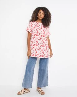 Pink Print Longline Boxy Top