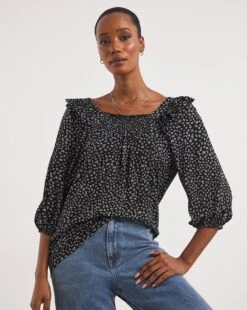 Shirred Square Neck Top