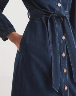 Indigo Puff Sleeve Belted Denim Dress -JD Williams Shop w01yy879750w