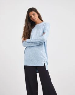 Misty Blue Sequin Knit Split Hem Tunic