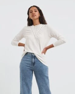 Ivory Shirred Yoke Insert Top