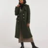 Khaki Wool Blend Military Coat
