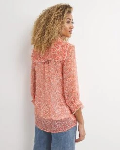 Red Floral Sheer Button Front Tea Blouse -JD Williams Shop x01bm123748w