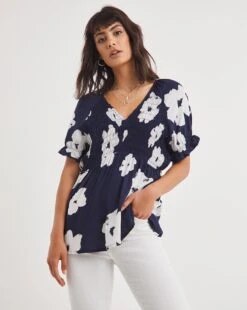 White Floral Shirred Bodice Top -JD Williams Shop x01bm124706w