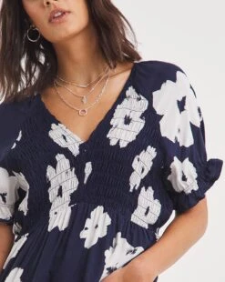 White Floral Shirred Bodice Top -JD Williams Shop x01bm124708w