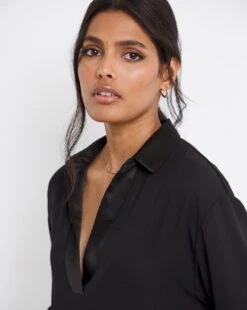 Black Satin Trim Shirt 7 Black Satin Trim Shirt -JD Williams Shop x01bm510740w