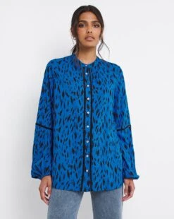 Ladder Trim Collarless Blouse -JD Williams Shop x01bm576741w