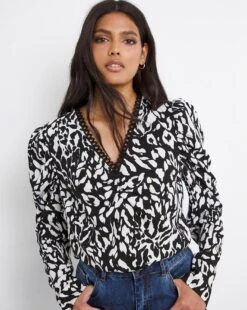 Animal Print Lace Trim Top