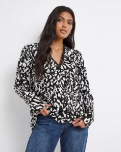 Animal Print Lace Trim Top -JD Williams Shop x01bm584742w