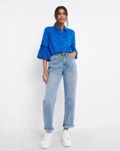 Blue Spot Frill Cuff Shirt -JD Williams Shop x01ch467740w
