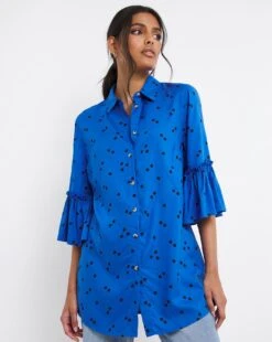 Blue Spot Frill Cuff Shirt -JD Williams Shop x01ch467741w