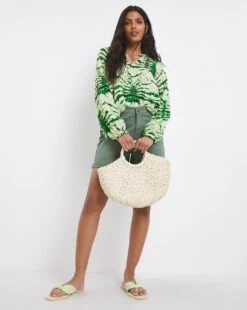 Green Tie Dye Collarless Blouse -JD Williams Shop x01ch930727w