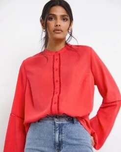Coral Ladder Trim Collarless Blouse -JD Williams Shop x01ch933741w
