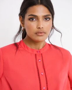 Coral Ladder Trim Collarless Blouse -JD Williams Shop x01ch933742w