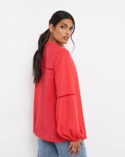 Coral Ladder Trim Collarless Blouse -JD Williams Shop x01ch933743w