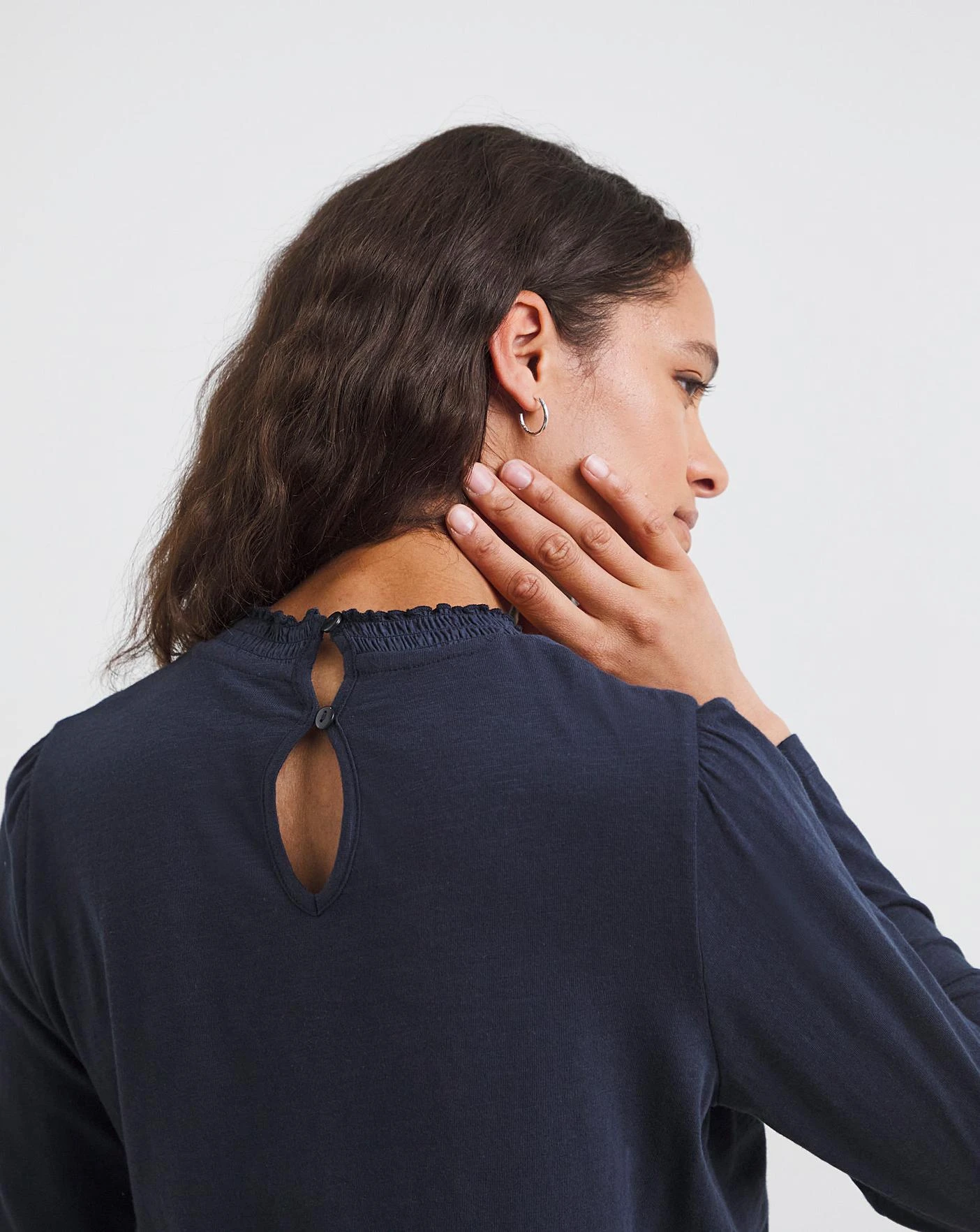 Navy Shirred Yoke Insert Top 3 Navy Shirred Yoke Insert Top - Image 3