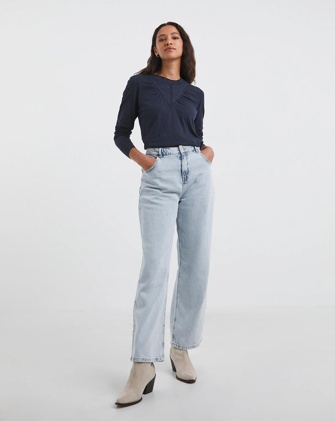 Navy Shirred Yoke Insert Top 2 Navy Shirred Yoke Insert Top - Image 2