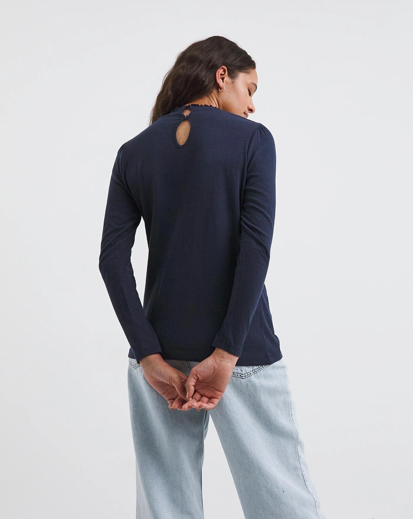 Navy Shirred Yoke Insert Top 4 Navy Shirred Yoke Insert Top - Image 4