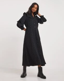 Lace Yoke Frilled Shirt Dress