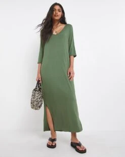 3/4 Sleeve Side Slit Midi T-Shirt Dress -JD Williams Shop x01fh857725w