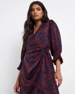 Shirred Cuff Satin Wrap Dress -JD Williams Shop x01fh931716w