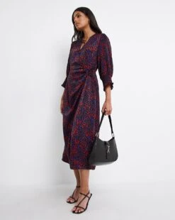 Shirred Cuff Satin Wrap Dress -JD Williams Shop x01fh931718w