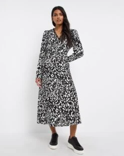 Lace Trim Puff Sleeve V-Neck Dress