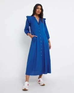 Collarless Pocket Shirt Dress