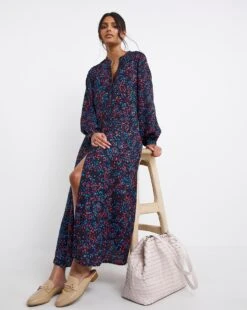 Printed Button Front Maxi Shirt Dress
