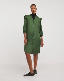 Viscose Twill Frill Shoulder Shirt Dress -JD Williams Shop x01fh966742w