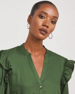 Viscose Twill Frill Shoulder Shirt Dress -JD Williams Shop x01fh966745w