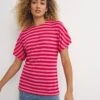 Pink Lace Insert Stripe Top