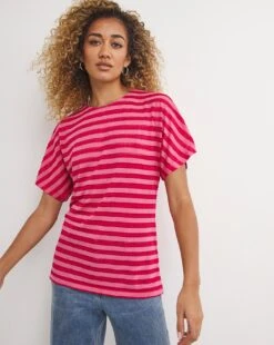 Pink Lace Insert Stripe Top
