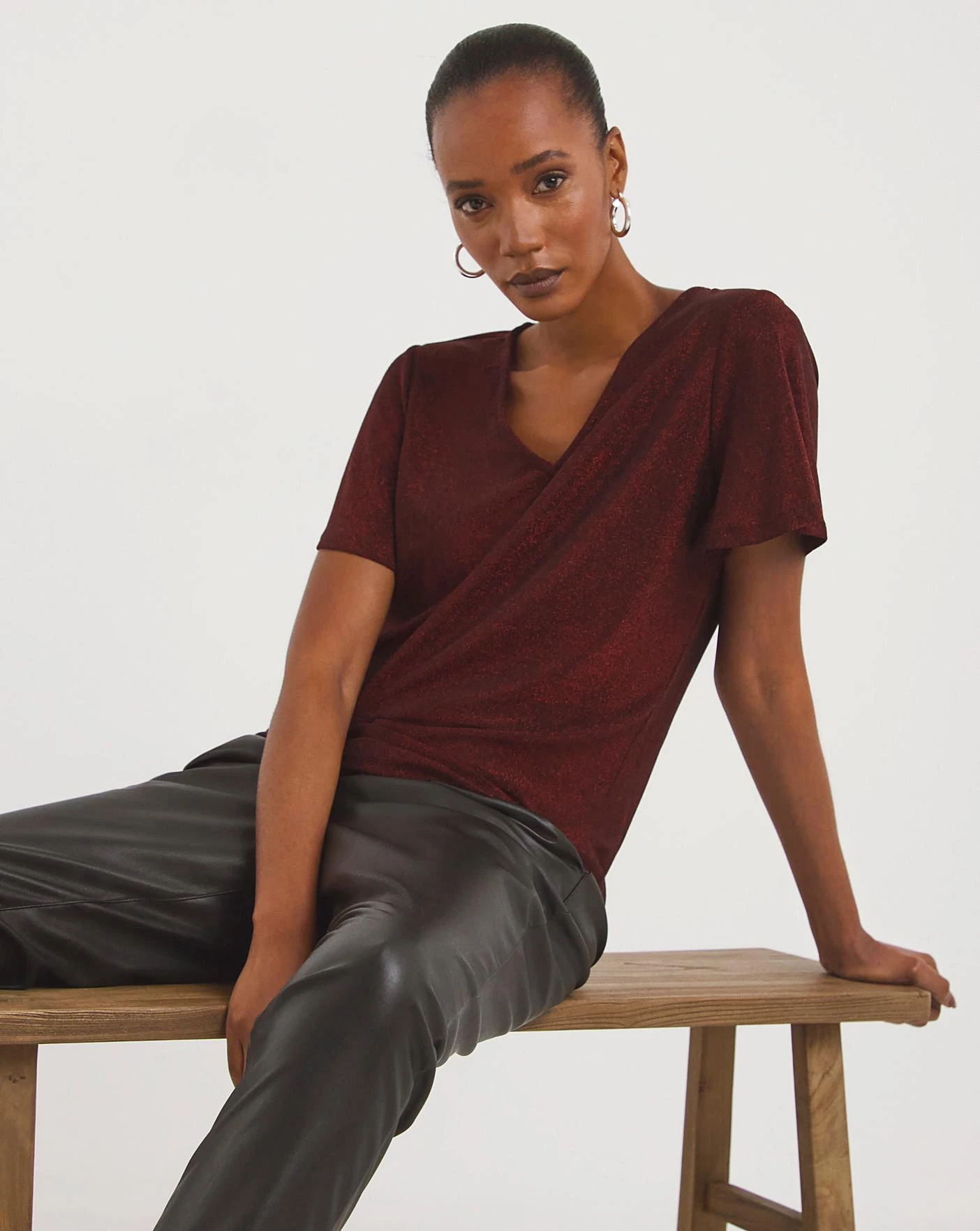 Glitter Knit V-Neck Short Sleeve Top 1 Glitter Knit V-Neck Short Sleeve Top