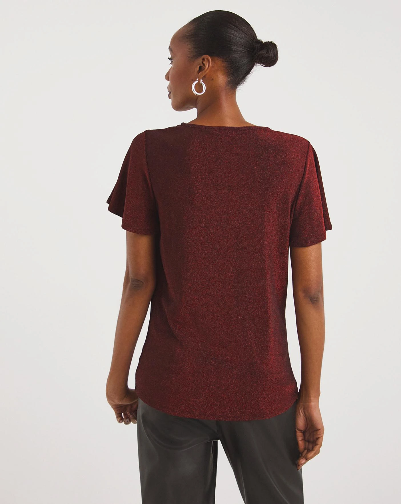 Glitter Knit V-Neck Short Sleeve Top 2 Glitter Knit V-Neck Short Sleeve Top - Image 2