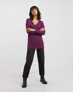 Utility Pocket Long Sleeve Mulberry Top