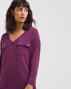 Utility Pocket Long Sleeve Mulberry Top -JD Williams Shop x01fz528728w