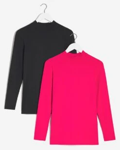 Cerise/Black 2 Pack High Neck Tops -JD Williams Shop x01fz552952s