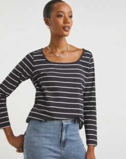 Value Cotton Stripe Square Neck Top -JD Williams Shop x01fz567794w