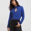 High Neck Blue Cut Out Detail Top