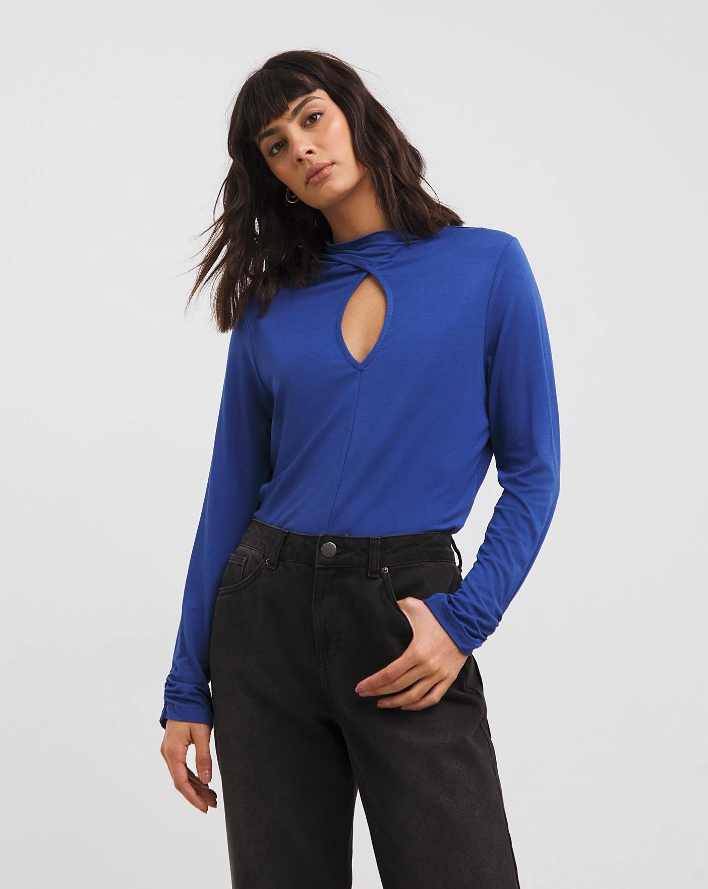 High Neck Blue Cut Out Detail Top 1 High Neck Blue Cut Out Detail Top
