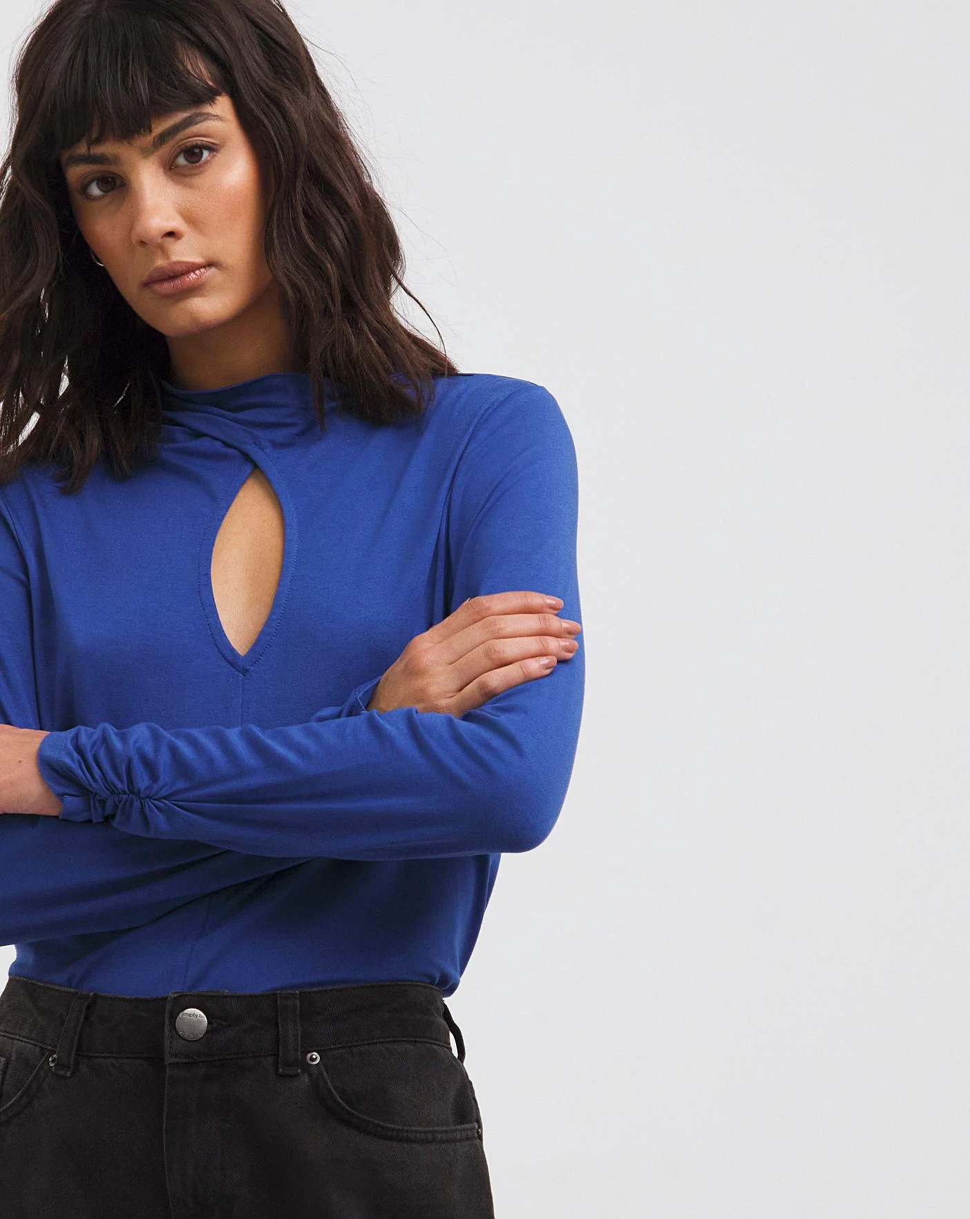 High Neck Blue Cut Out Detail Top 3 High Neck Blue Cut Out Detail Top - Image 3