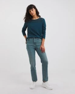 Dark Teal Crochet Back Long Sleeve Top -JD Williams Shop x01fz676728w