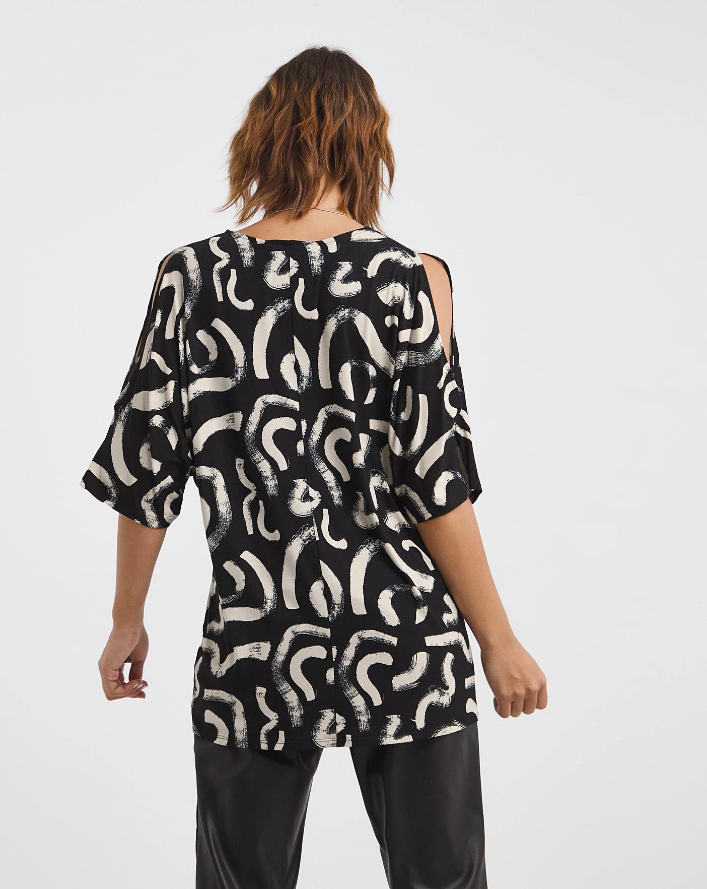 Mono Print Cold Shoulder Relaxed Tunic 2 Mono Print Cold Shoulder Relaxed Tunic - Image 2