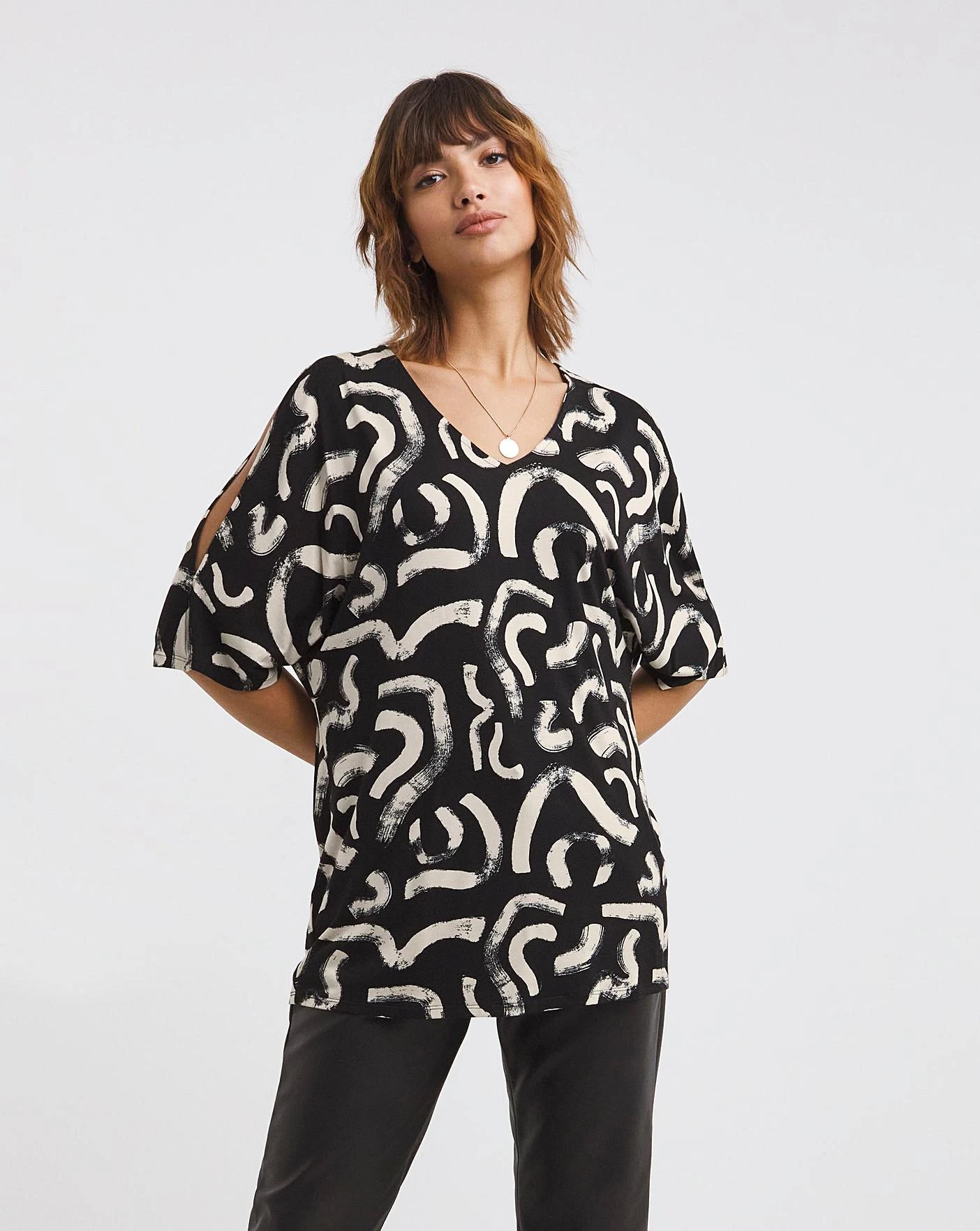 Mono Print Cold Shoulder Relaxed Tunic 3 Mono Print Cold Shoulder Relaxed Tunic - Image 3