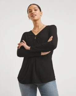 Front Keyhole Detail Long Sleeve Top
