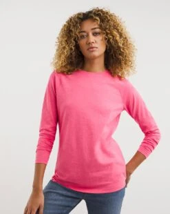 Pink Cotton Slub Raglan Sleeve Top