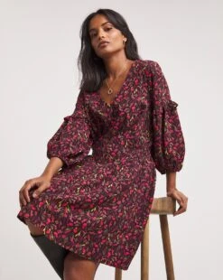 3/4 Sleeve Bubble Crepe Tea Dress