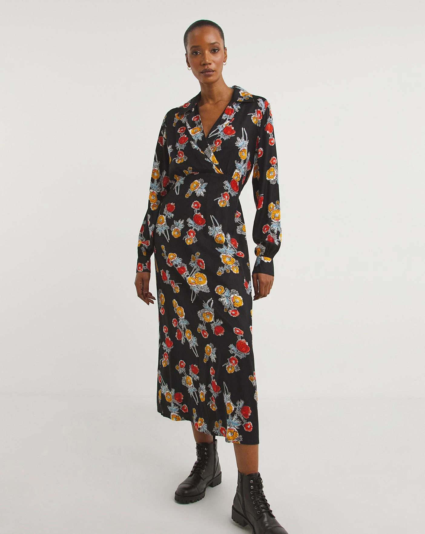 Collared Viscose Midi Tea Dress 1 Collared Viscose Midi Tea Dress