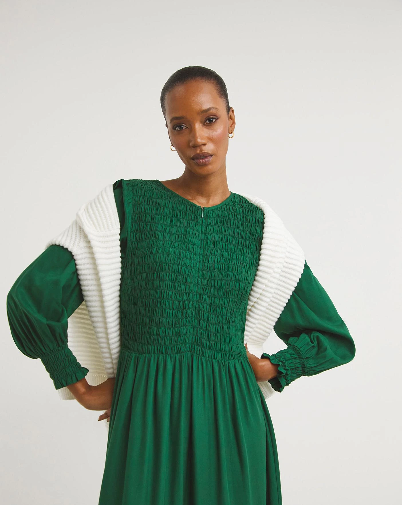 Zip Front Shirred Bodice Smock Dress 3 Zip Front Shirred Bodice Smock Dress - Image 3